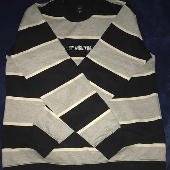 Obey Other - Obey Worldwide Men's Striped Sweater Large Obey Other - Obey Worldwide Men's Striped Sweater Large